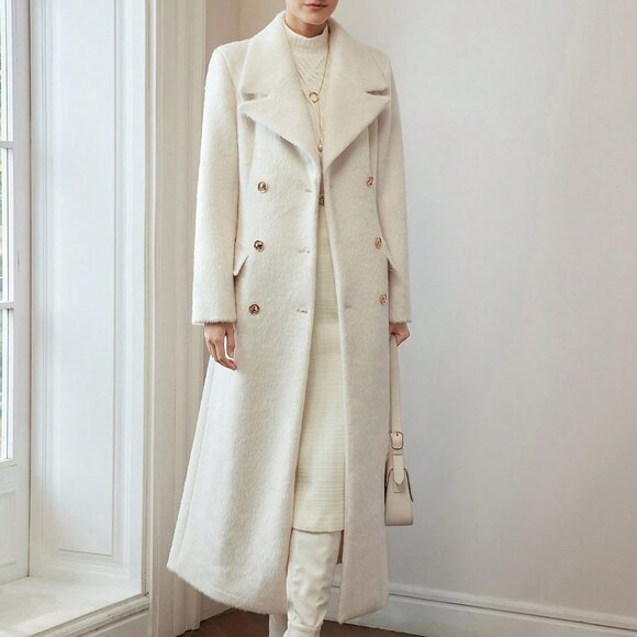 Apricot Elegant Women's Lapel Collar Pea Overcoat - Picture 3 of 8